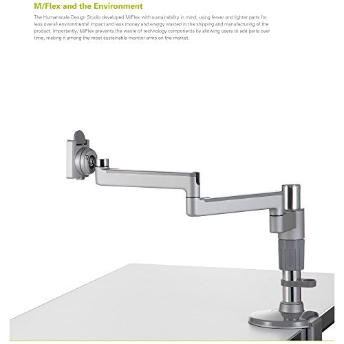 HumanScale M2 M/Flex Dual Monitor Arm Single Straight Link 18" High Post with Integrated Clamp Mount Aluminum White MF22W66C18