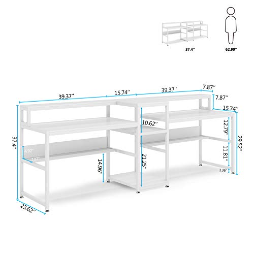 Tribesigns 94.5 inch Double Computer Desk with Storage Shelf, Extra Long Two Persons Desk with Printer Shelf, Large Office Desk Study Writing Table for Home Office (White)