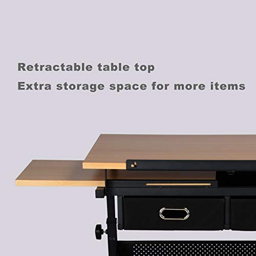 Picotech Adjustable Drafting Desk Durable E1 Grade MDF Sturdy Steel Powder Coating Desktop Adjustable 2 Rulers Extra Metal Groove Lower Shelf Foldable Side Metal Frame for Extra Storage Offices Homes