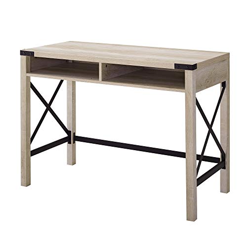Walker Edison Rustic Modern Farmhouse Metal and Wood Laptop Computer Writing Desk Home Office Workstation - White Oak