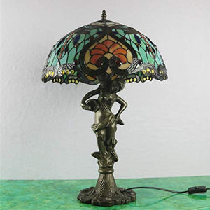 MaGiLL Tiffany Style 16 Inch Retro Green Desk Lamp - Resin Base & Colored Glass Lampshade