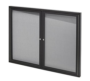 Adir Enclosed Bulletin Board - Double Door Locking Cork Board Display Board for Home, School, Office and More. 48"x36" (Black / Gray)