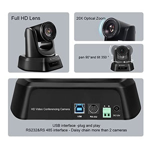 TONGVEO 20X Conference Room Camera System with Bluetooth Microphone, USB HDMI PTZ Video Camera