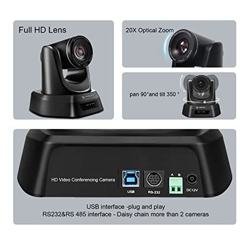TONGVEO 20X Conference Room Camera System with Bluetooth Microphone, USB HDMI PTZ Video Camera