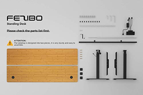 FEZIBO Electric Height Adjustable Standing Desk with Drawer, 48 x 24 Inches Splice Board, Black Frame/Bamboo Top