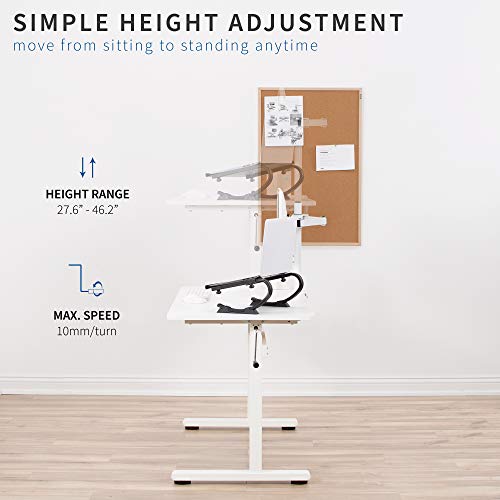 VIVO Height Adjustable 55 x 24 inch Standing Desk, Hand Crank Sit Stand Home Office Workstation with Frame and Table Top, White, DESK-M55TW