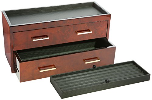 WOLF 460310 Meridian Two Drawer Valet, Charging Station & Pen Box, Burlwood