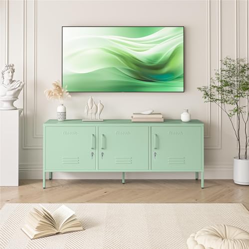 Aiasuit Metal TV Stand Lockers with Adjustable Dividers - Green, 23.62”H x 59.05”W x 14.96”D
