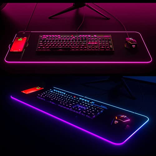 Fast Wireless Charger Mouse Pad - 15W Wireless Charging Keyboard Pad - Mobile Phone Wireless Charging RGB High-Sensitivity Gaming Mouse Pad - Extended Mouse Mat - Desk Pad Mat - Desktop Mat (A)
