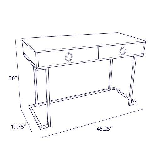 BELLEZE Two-Drawer Home Office Computer Desk Vanity Table, Wood and Metal, White & Gold
