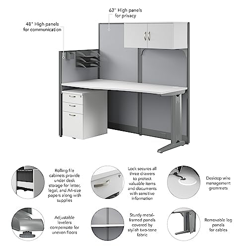 Bush Business Furniture Office in an Hour Straight Cubicle Desk with Storage, Drawers, and Organizers | Modern Computer Table Set, 65W, Pure White