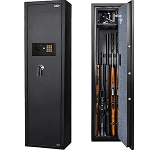 Large Rifle Safe, Long Gun Safe for Rifle Shotgun for Home, Quick Access 5-6 Gun Storage Cabinet (with/Without Scope) with Handgun Lockbox Slient Mode (Keyboard PIN Code)