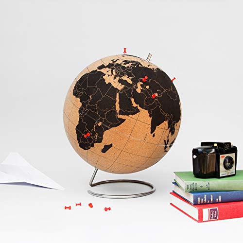 SUCK UK Extra Large Original Desktop Cork Globe | Push PINS Included | Educational World MAP | Travel Accessories | Adventure & Memories Display | Extra Large | 12.5” (Ø 32cm)
