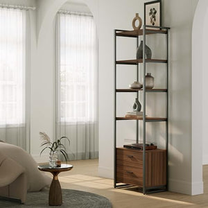 EUREKA ERGONOMIC Tall Bookshelf with 2 Drawers, 85" 5-Tier Walnut Bookcase