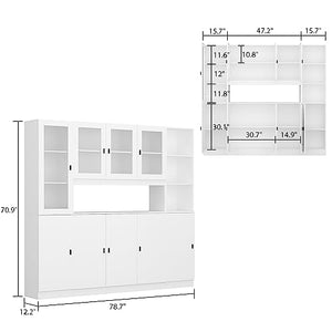 Hitow White Glass Door Tall Bookshelf & Cabinet Set - Home Office Storage Solution