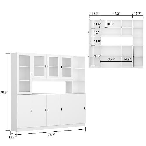 Hitow White Glass Door Tall Bookshelf & Cabinet Set - Home Office Storage Solution
