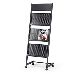 None Rolling Floor Magazine Rack Portable Catalog Literature Rack 3 Pockets - A4 Brochure Holder (Color: )