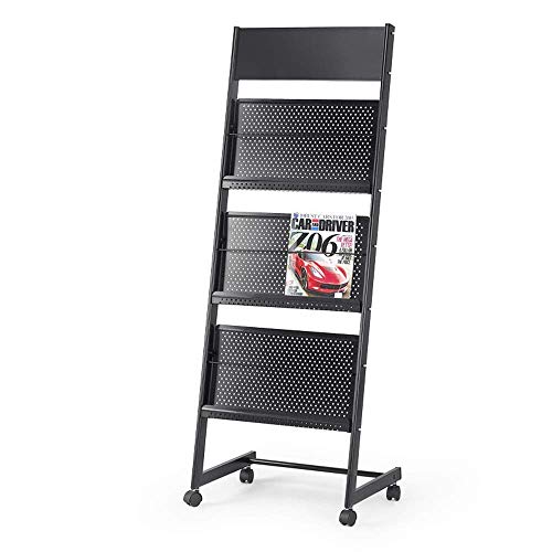 Rolling Floor Magazine Rack Portable Catalog Literature Rack 3 Pockets - A4 Brochure Holder (Color: )