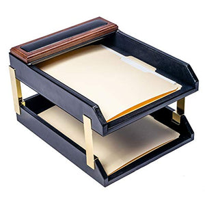 Dacasso Walnut and Black Leather Desk Set, 10-Piece