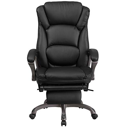 Flash Furniture High Back Black LeatherSoft Executive Reclining Ergonomic Swivel Office Chair with Outer Lumbar Cushion and Arms
