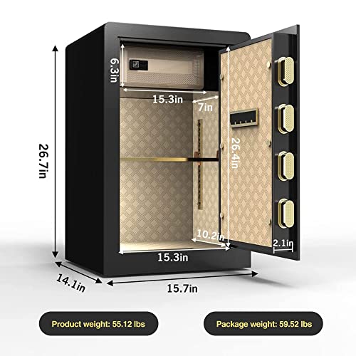Virabit Safe Box with Waterproof Fireproof Document Bag, 2.4 Cubic Feet Solid Alloy Steel Safe with Double Key Lock & Password, Electronic Digital Safe Box for Protect Jewelry, Valuables