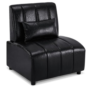 MCombo Accent Sofa Chair, Faux Leather Armless Modular Guest Reception Chair - Black