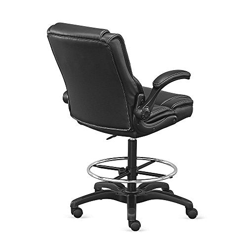 Officient Omega Collection Adjustable Arm Stool with Flip Arms and Footring in Black Polyurethane