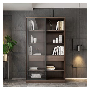 HARAY Floor-to-Ceiling Bookcase with Glass Sliding Door - B, L Size