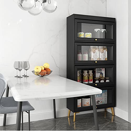 HARAY Light Luxury Black Bookshelf with Glass Door Shelf