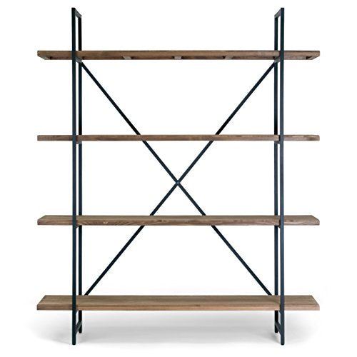Glamour Home Ailis 75" Brown Pine Wood Metal Frame Etagere Bookcase Four-Shelf Media Center