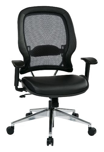 SPACE Seating Professional AirGrid Back and Eco Leather Seat and Trim, 2-to-1 Synchro Tilt Control, Adjustable Arms and Lumbar, Polished Aluminum Base Managers Chair, Black