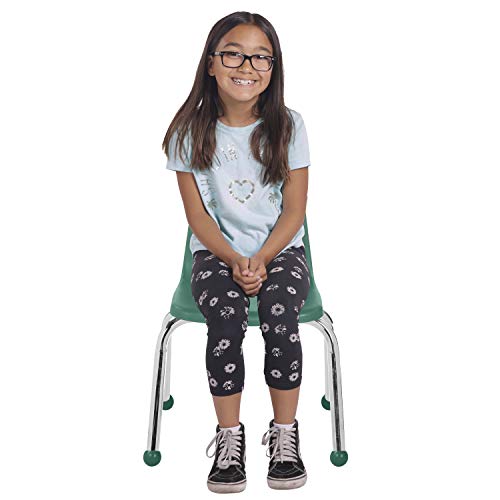 FDP 12" School Stack Chair, Stacking Student Seat with Chromed Steel Legs and Ball Glides; for in-Home Learning or Classroom - Green (6-Pack), 10359-GN
