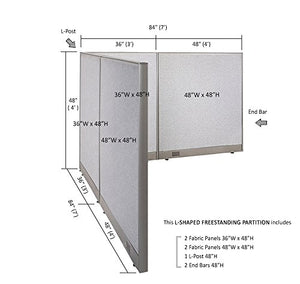 GOF Freestanding L Shaped Office Partition - Large Fabric Room Divider Panel, 84"D x 84"W x 48"H