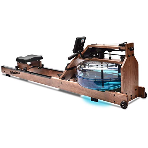 WINNINGO Water Rowing Machine, American ASH Wooden Water Rower with Adjustable Resistance, Bluetooth Monitor & Heart Rate Chest Strap, Design for Home Use (Rower Cover Included)