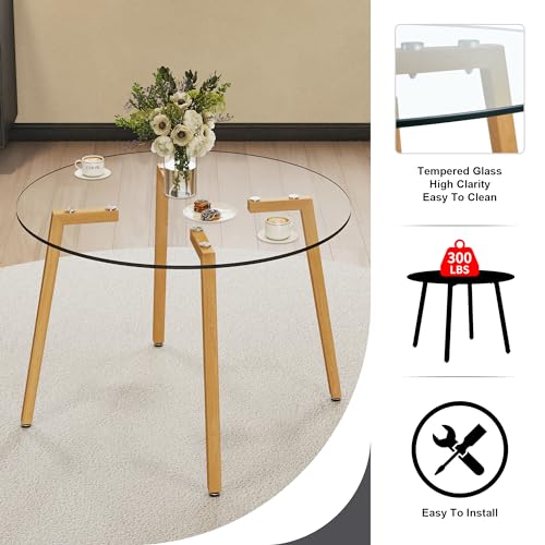 Pidock Round Dining Table and Chairs Set for 4 - 42" Tempered Glass Tabletop - Wood White