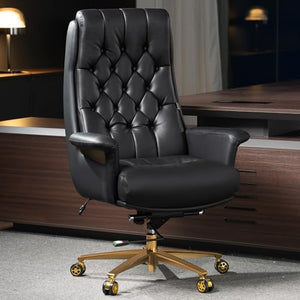 Kinnls Genuine Leather Massage Office Chair - Adjustable Height Tilt Lock