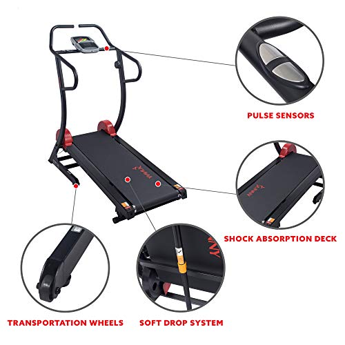 Sunny Health & Fitnesss Manual Treadmill with Adjustable Incline, Magnetic Resistance, 300 LB Max Weight, LCD and Pulse Monitor, Tablet Holder- SF-T7878,Black