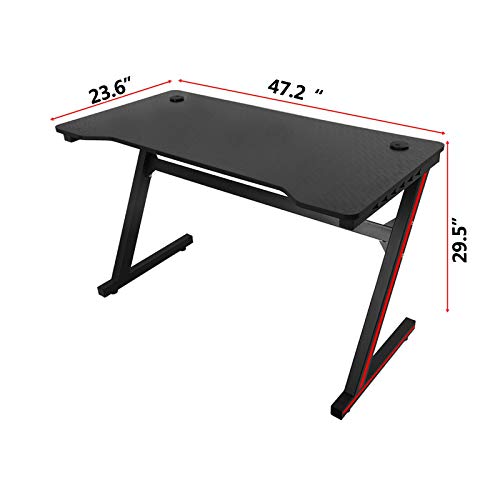 Gaming Desk, 47.2 Inch PC Computer Desk with LED Light - Weight Capacity 330 LBS, Black Gaming Workstation, Home Office Desk, Z-Shaped Gamer Workstation, Best Gift for Men Boyfriend Female (US Stock)