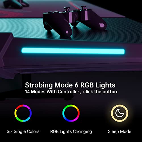 EUREKA ERGONOMIC 55 Inch RGB LED Gaming Desk with Free Mouse Pad, USB Ports, Cup Holder - Black