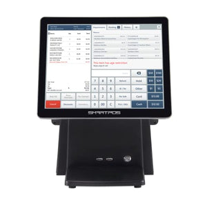 SmartPOS 129, Cash Register (POS) Terminal with 15-inch Flat Touch Screen and 15-inch Customer-Facing Screen for Small to Medium-Sized Retailers, Fully Integrated with Scan Data