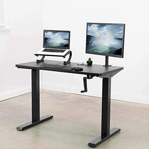 VIVO Manual 43 x 24 inch Stand Up Desk, 3 Section Table Top with Frame, Height Adjustable Standing Workstation with Foldable Handle, Black, DESK-MB43TB