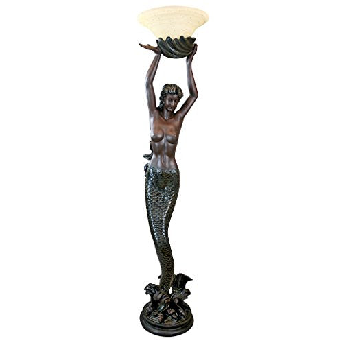 Design Toscano KY0079 The The Goddess' Offering Mermaid Sculptural Floor Torchière Lamp, 73 Inch, Bronze Verdigris Finish