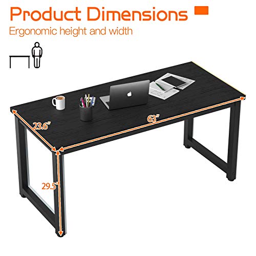 NSdirect 63" Large Computer Desk,Modern Simple Style PC Table Office Desk Wide Workstation for Study Writing,Gaming and Home Office,Extra 1" Thicker Wooden Tabletop and Black Metal Frame,Black
