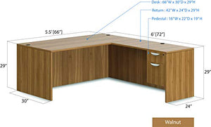 G GOF Double 4 Person Workstation Cubicle (11'D x 12'W-W) / Office Partition, Room Divider - Walnut, 48" H