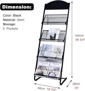 WEBERT Floor-Standing Magazine Rack 4 Layers - Heavy Duty Catalog Storage Stand