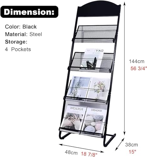 WEBERT Floor-Standing Magazine Rack 4 Layers - Heavy Duty Catalog Storage Stand