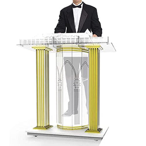 None Clear Acrylic Church Pulpit Podium with Rolling Table Top - Mobile Stand Up Desk for Churches and Classrooms