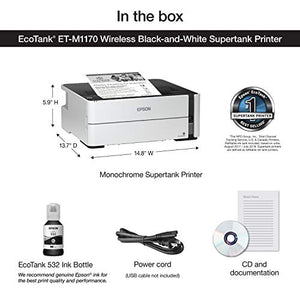 Epson EcoTank ET-M1170 Wireless Monochrome Supertank Printer, Plus Ethernet (Renewed)