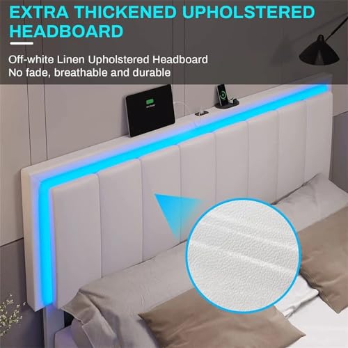 LDCLHG LED Queen Size Leather Upholstered Platform Bed with Adjustable Headboard