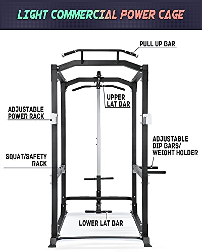 ZEG Power Rack Power Cage with LAT Pulldown 1600-Pound Capacity 14 Height Adjustable Squat Rack Pull-up Bar Dip Bar for Home Gym Barbell Strength Training